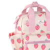 A cream-colored backpack adorned with pink strawberry prints, featuring pink zippers and a convenient front pocket. (Note: The given product data seems unrelated to the sentence describing a backpack. If you were asking for a rewrite incorporating the product name mentioned (even though it's not relevant to the description of a backpack), please clarify your request.)