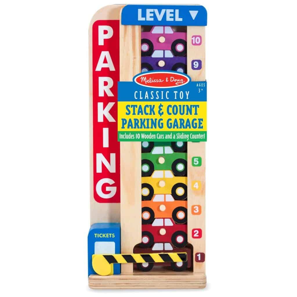 Melissa & Doug Stack & Count Wooden Parking Garage With 10 Cars