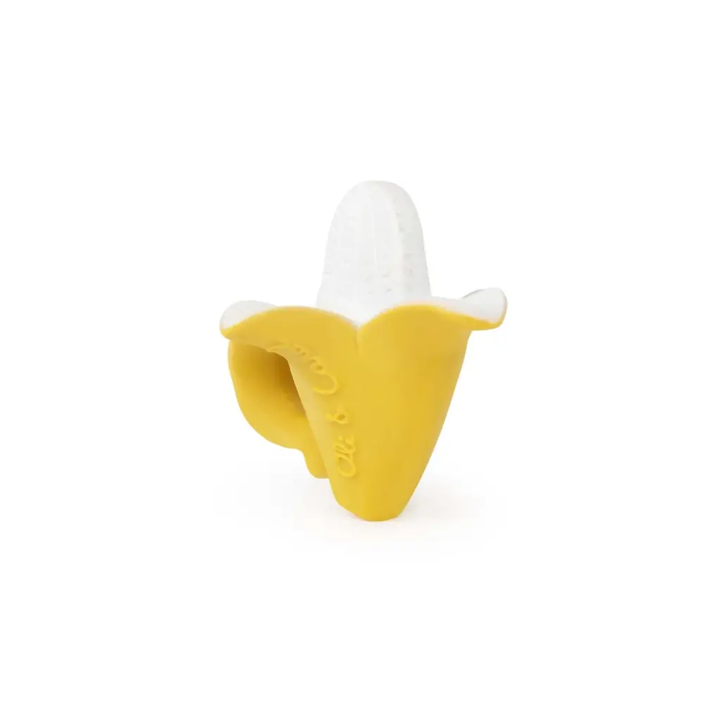 Oli & Carol Anita the Bananita Mini Baby Teether Natural Rubber on a white background.