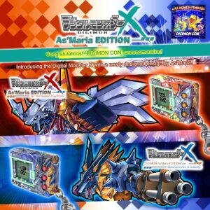 Promotional image for Digimon Con commemorating the As'Maria Edition X, featuring new designs of Digital Monster X. Image includes visuals of Digimon toys with new artwork and designs.