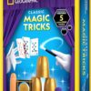 National Geographic Magic Set 5 Tricks Perform Magic Kit Wand Card Cup Balls STEM Educational NatGeo NGEO featuring five magic tricks, including card tricks, cups and balls, and a magic wand, in STEM-themed packaging.