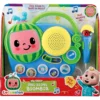 The Cocomelon Toy My First Sing Along Boombox features a green and blue design with a smiling face, a working microphone, and colorful buttons. The packaging highlights the Cocomelon branding and promotes its sing-along music features, making it perfect for toddlers and children.