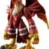 A red and yellow Digimon Shodo 3.5" Figure resembling an anthropomorphic bird with wings, clawed hands, and feet, featuring tribal patterns on its arms and legs.