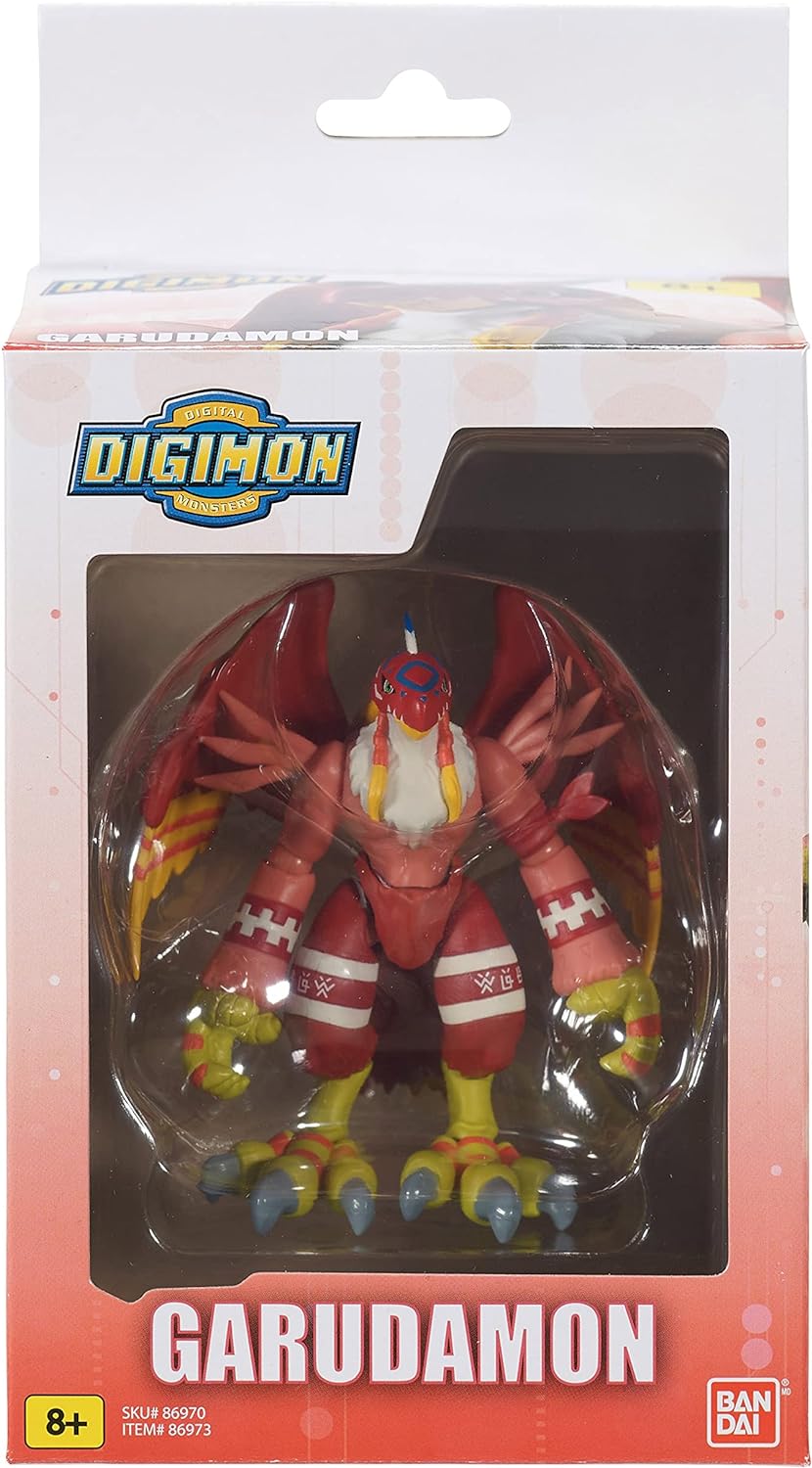 Boxed Digimon Shodo 3.5" Figure of the Digimon character Garudamon. The figure is encased in clear plastic within a rectangular box that displays the 'Digimon' logo at the top and 'Garudamon' at the bottom.