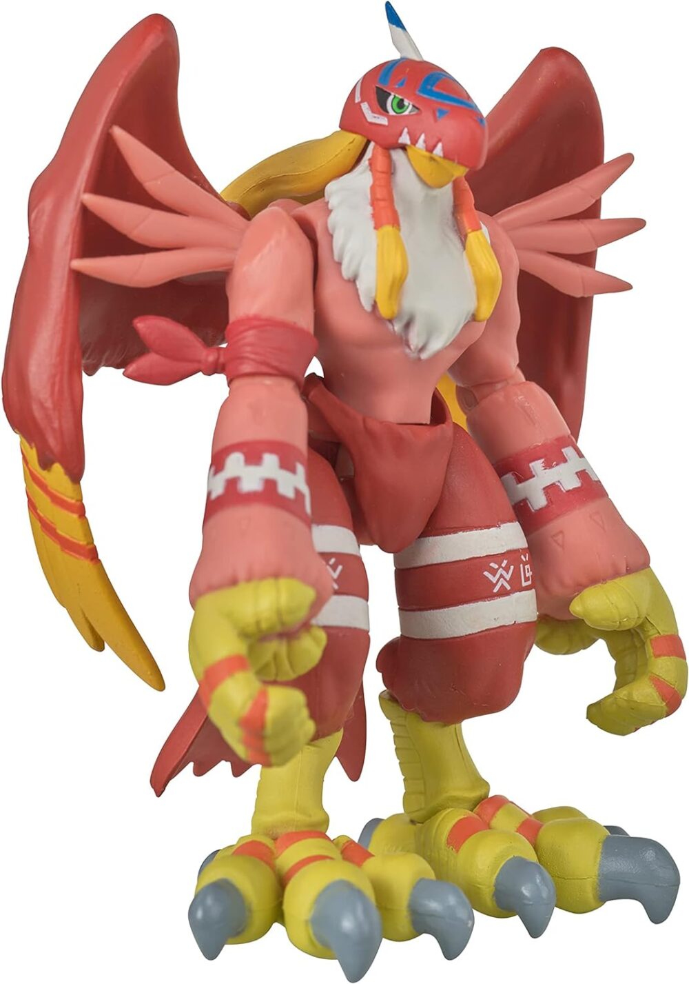 Figure of a Digimon Shodo 3.5" Figure with red feathers, yellow claws, and white markings, standing upright with wings extended.