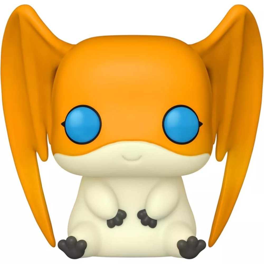 The Digimon Gomamon and Patamon Funko Pop! Vinyl Figure #1386 #1387 features a cute replica of Patamon from Digimon, complete with his distinctive orange ear wings, blue eyes, and white body, in a sitting position.