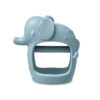 The Bitzy Grip - Silicone Developmental Teether is a blue elephant-shaped toy with a hollow center and textured ear for baby chewing.