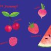 Illustration of various red foods, including a tomato, cherries, radish, watermelon slice, raspberry, and strawberry, with the text "Indestructibles: Baby, Let's Eat!: Chew Proof Rip Proof, Nontoxic Washable (Suitable For Babies Infants and Toddlers Safe to Chew)" at the top.