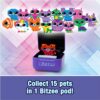 Image of a Spin Master Bitzee Interactive Toy Digital Pet displaying pixelated animal characters on a screen. Text reads: "Collect 15 pets in 1 Spin Master Bitzee Interactive Toy Digital Pet pod!" The pod is purple with the Spin Master Bitzee logo.