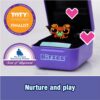 A purple Spin Master Bitzee Interactive Toy Digital Pet showcasing a pixelated character with hearts, alongside Toy of the Year Awards finalist and The National Parenting Center Seal of Approval logos, captioned "Nurture and play.