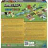 Back of the Ravensburger Minecraft Heroes of the Village Cooperative Board Game Family box showing game description, components, age rating, and imagery of gameplay setup.