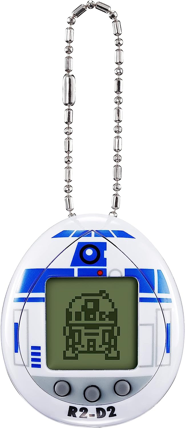 A Tamagotchi Nano x Star Wars - R2-D2 Hologram with three buttons and a chain. The screen displays a pixelated R2-D2 character.