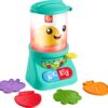 The Fisher-Price Laugh & Learn Baby & Toddler Toy Counting & Colors features a fish character inside, with colorful shape pieces around it numbered 1 through 4. It has buttons labeled "ABC" and "123" and a green base.