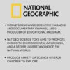 National Geographic logo with text describing it as a scientific magazine and documentary channel. It promotes curiosity, environmental awareness, and offers the National Geographic Color Changing Eruption Chemistry Kit Fizzle Foam Underwater Eruption STEM NGEO Boy Girl Educational for children to explore.